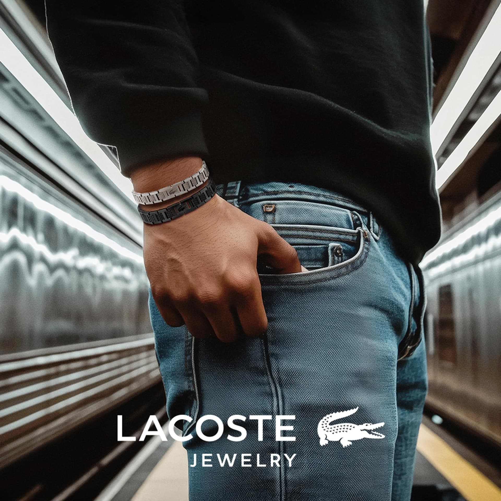Lacoste METROPOLE Collectie Schakelarmband in roestvrij staal, versierd met petit piqué-patroon - Verkrijgbaar voor hem en voor haar thumbnail 3