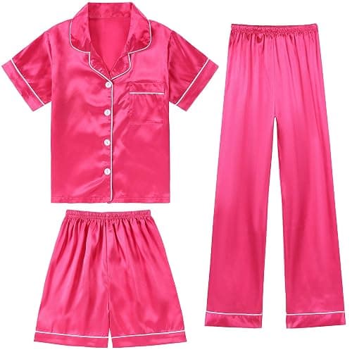 DIPUG 3 Piece Girls Silk Pajamas Set Soft Satin PJs Sleepwear for Comfortable Nights - Image 1