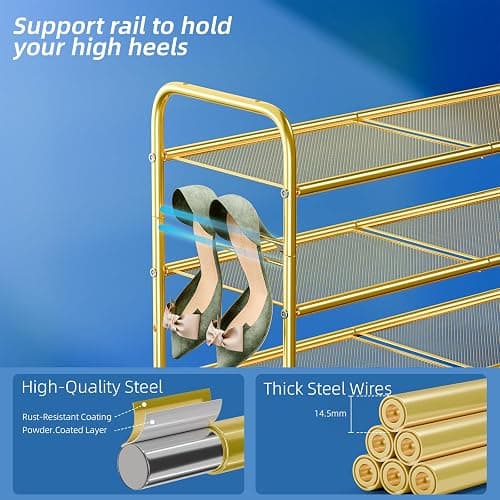 SUFAUY Shoe Rack for Closet, 33 inch Metal Shoe Shelf Heavy Duty, 3 Tier Mesh for Shoes, Gold thumbnail 6
