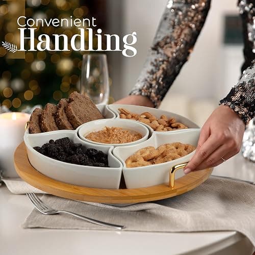Chip and Dip Serving Set, 13.5" Serving Platters and Trays, Appetizer Serving Tray, Divided Serving Tray, Party Serving Relish Trays and Platters, Lazy Susan Taco Bar, Lazy Susan Serving Platter thumbnail 2