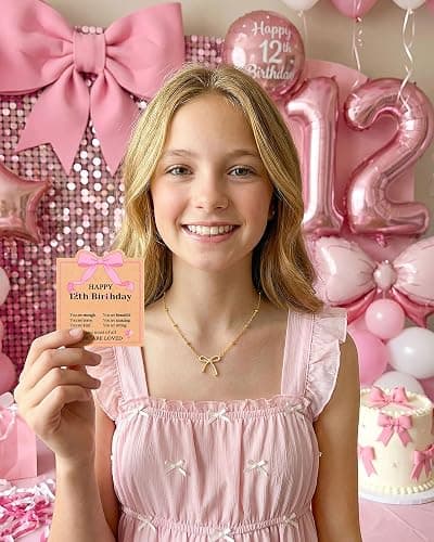 UNGENT THEM You Are Loved - Cute Bow Necklace Happy 8th 9th 10th 11th 12th 13th 14th 15th 16th 18th Birthday Gifts for Girls Women thumbnail 3