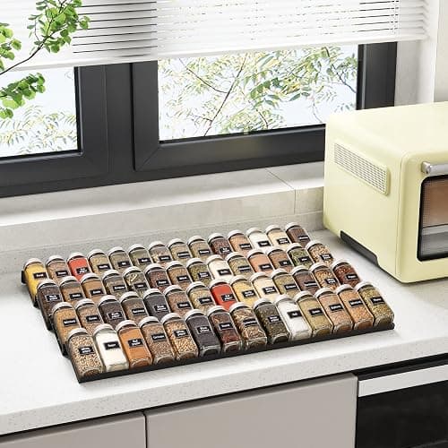 Lifewit Spice Drawer Organiser, Spice Rack for Inside Drawer, Adjustable Seasoning Jars Storage Tray for Cupboard, 64 Acrylic Drawers Shelf for Kitchen, Countertop, Cabinet, 4 Tiers, Set of 8, Black thumbnail 2
