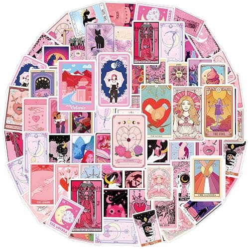 110PCS Pink Tarot Myth Magic Stickers Astrology Decals Divination Waterproof Vinyl Water Botter Laptop Decorations DIY Fortune for Skateboard Cute Kawaii Stickers thumbnail 4