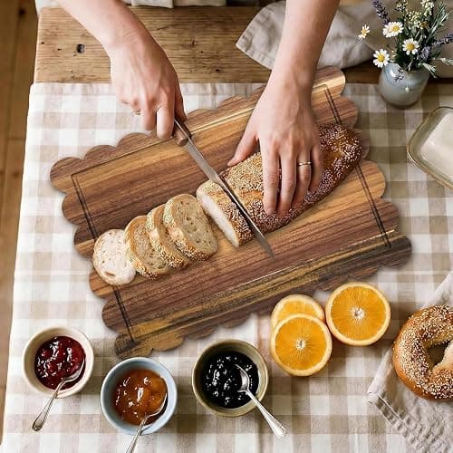 3 Pcs Acacia Wood Scalloped Cutting Board Set, Decorative Cutting Boards Bread Charcuterie Board for Cottagecore Kitchen Grandmillenial Decor Cheese Meat Fruit Bread Chopping Blocks (Classic Style) thumbnail 4