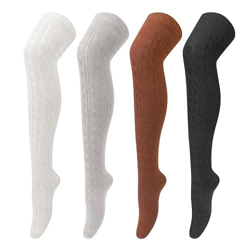 Loritta 4 Pairs Thigh High Socks for Women Knit Long Over the Knee Socks Knee High Socks Gifts - Image 1