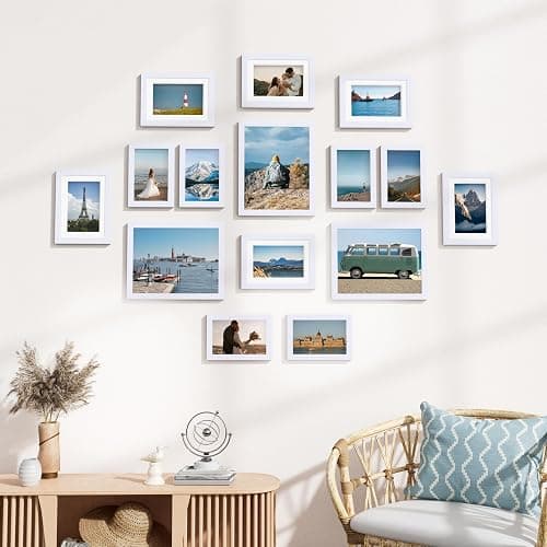 Vittanly 15 Pack Picture Frames Collage Wall Decor for Mounting or Tabletop Display, Gallery Frame Set for Family, Multi Sizes Including 3pcs 8x10, 6pcs 5x7, 6pcs 4x6, White thumbnail 8