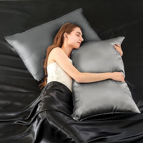 Silk Pillow Cases Queen Size Set of 2-20x30Inches Silk Pillowcases with Hidden Zipper, Ultra Smooth and Soft Cooling Pillow Cases for Hot Sleepers (Dark Grey 20x30 Inches, 2 Pack) thumbnail 8