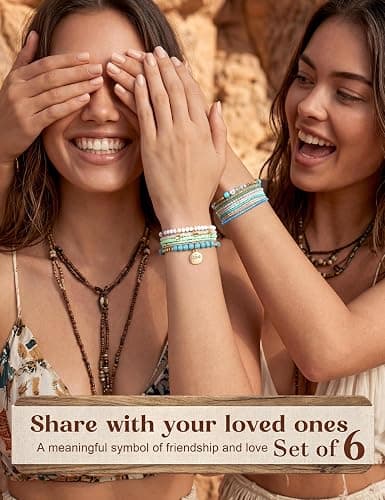 LOYALLOOK 6 Sets Bohemian Stackable Bead Bracelets for Women Stretch Bohemian Style Stretch Multilayered Boho Bracelet Set thumbnail 6