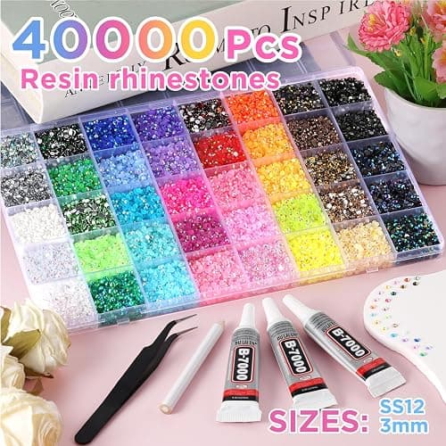 Zefy 40000 Pcs Resin Jelly Rhinestones for Bedazzling, 40 Colors 3mm Flatback Gems for Crafting, Bedazzling Kit with 3Pcs B7000 Glue for Clothing Shoes Nail Book Diamond Art thumbnail 3
