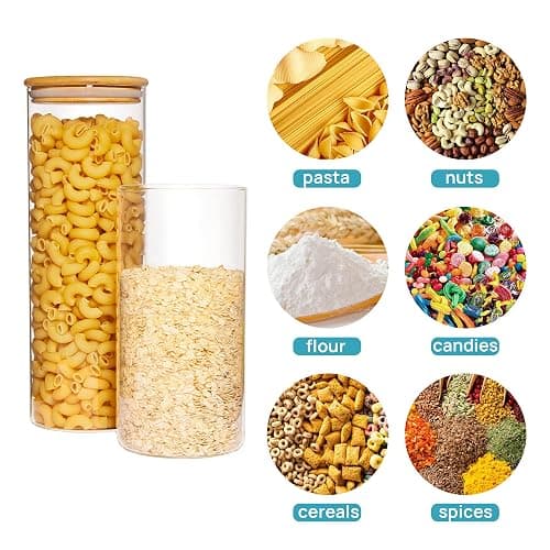 Vtopmart 70oz Glass Food Storage Jars, 3 Pack Large Kitchen Containers with Airtight Bamboo Lids for Pasta, Nuts, Flour, Canisters Set for Cereal, Pantry Organization, BPA Free thumbnail 4