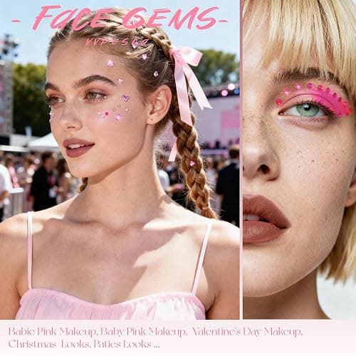 VVPESCA Pink Face Gems Self-Adhesive Hair Stickers Accessories for Women | Pink Hair Gems Bling Heart Star Jewels for Makeup, Festival Stick on Rhinestone Stickers, Glitter Rave Accessories for Girls thumbnail 5