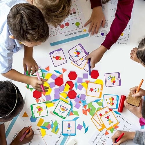 LovesTown 209 PCS Shapes Wooden Pattern Blocks for Kids,Geometric with Activity Cards and Storage Bag, Educational Tangram Puzzles,Great Learning Gift from Parents or Teachers thumbnail 5
