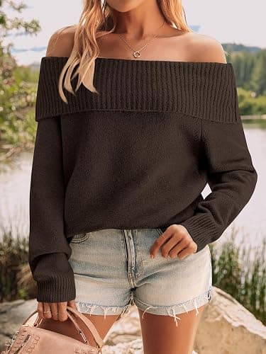 LILLUSORY Womens Off The Shoulder Sweater Oversized Batwing Sleeve Loose Pullover Sweaters Tops thumbnail 2