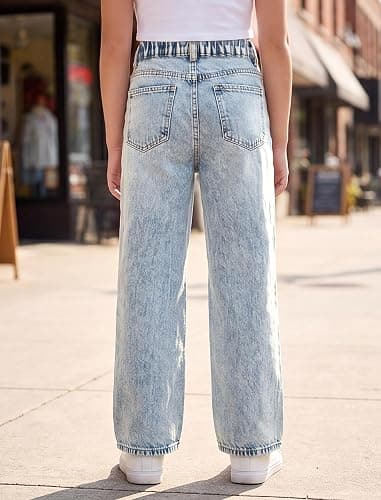 IBTOM CASTLE Girls Baggy Jeans Wide Leg Denim Pants Y2K Jean for Kids 7-12Y | Cute Bow, Star Ripped Distressed, Y2K Trendy Pant, High Waist Elastic Back, Multi-Pockets Jean for Back to School Casual Wear thumbnail 4