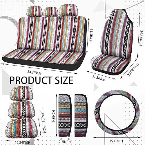 Frienda 14 Pcs Baja Car Seat Covers Full Set Multicolor Stripe Boho Print Steering Wheel Cover Seat Belt Cover Crystal Hanging Ornament Car Holders Fits (Stripe Style) thumbnail 3
