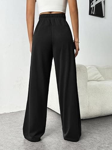 PINSPARK Wide Leg Sweat Pants for Womens High Waisted Baggy Sweatpants Casual Drawstring Workout Pants with Pockets thumbnail 3