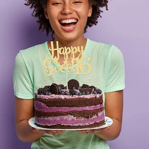 Gyufise 1Pc Happy Sweet 16 Cake Topper Gold Glitter 16th Birthday Cake Topper Sweet 16 Decorations 16th Birthday Decorations thumbnail 6