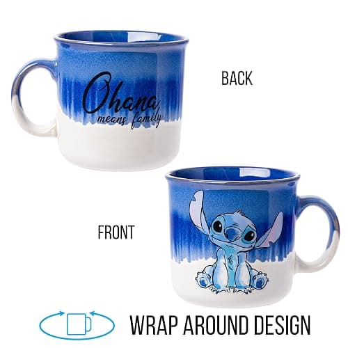 Silver Buffalo Disney Lilo and Stitch Ohana Means Family Reactive Glaze Ceramic Camper Mug, 20 Ounces thumbnail 6