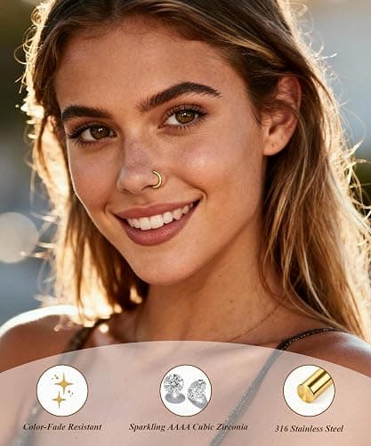 Leocuci Nose Piercings Studs Hoop Nose Rings for Women Gold Plated thumbnail 3