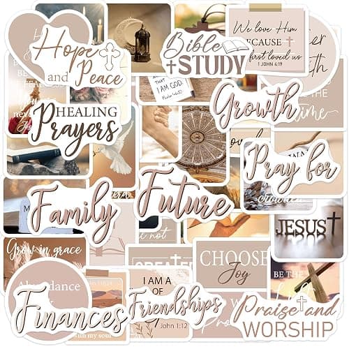 Christian Prayer Board Stickers, 50 Pcs Prayer Vision Board Supplies for Women Girls, Inspirational Bible Verses Decals for Journaling Scrapbook Planner Wall Décor, Faith Based Gifts - Image 1