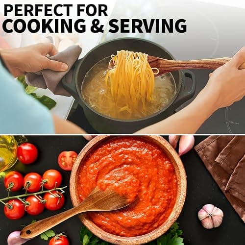 Zulay Kitchen 6-Piece Wooden Cooking Spoons Set – Heat-Resistant, Smooth Teak Utensils with Comfort Grip – Lightweight & Durable – Easy to Clean, Perfect for Non-Stick Cookware thumbnail 4