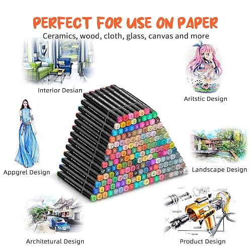 hangfan Alcohol Based Ink Art Markers, 168 Colors Broad&Fine Dual Tip Permanent Markers Pen Set for Professional Student Child Coloring Illustrations Sketch Drawing Painting Card Making (Black) thumbnail 5
