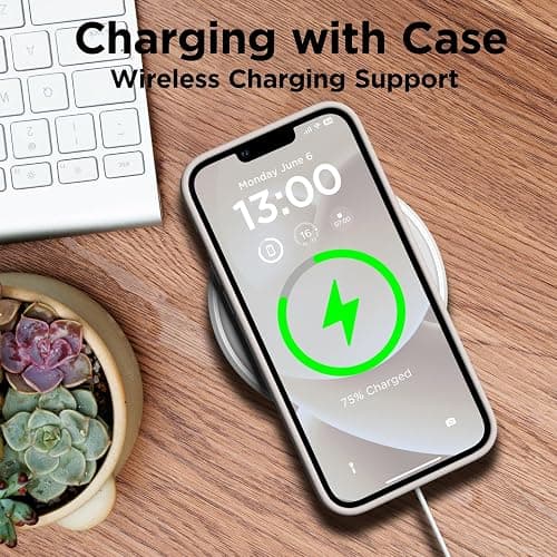 COFFKER for iPhone 13 Phone Case with [2X Screen Protectors], Liquid Silicone Shockproof Protective with Soft Anti-Scratch Microfiber Lining Slim Thin Case for iPhone 13 6.1 inch, Stone thumbnail 5
