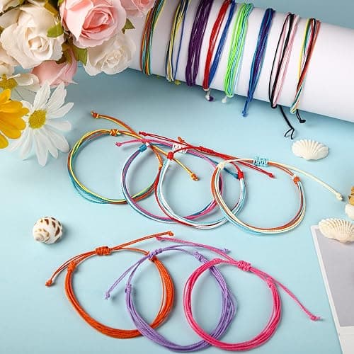 Yaomiao 50 Pcs Friendship String Bracelets Bulk Beach String Adjustable Waterproof Handmade Cord Surfer Woven Braided Rope Bohemian Wrist Cord for Women Men Christmas Party Gifts(Cute Style) thumbnail 2