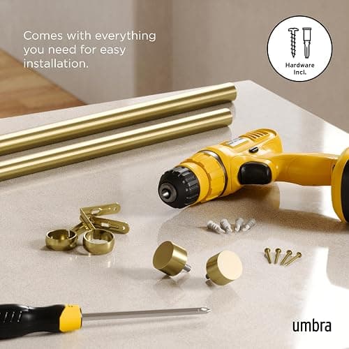 Umbra Cappa Curtain Rod – 1-Inch Drapery Rod Extends from 66 to 120 Inches, Includes 2 Matching Finials, Brackets & Hardware, Brass, 66 to 120-inches thumbnail 6