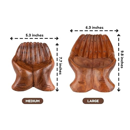 Curawood Carved Hands Offering Bowl - Crystal Holder for Stones, Rock Collection Holder, Crystal Display Storage Tray, Wooden Hands Bowl for Keys - Rock Display Case for Shelf, Stand, Altar Decor (M) thumbnail 3