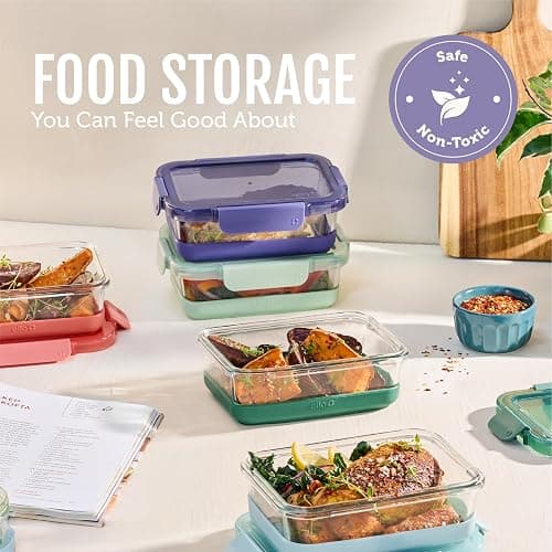 Ello Duraglass Refresh 3.4 Cup Meal Prep Sets 10Pc, 5 Pack Set- Glass Food Storage Container with Silicone Boot and Airtight BPA-Free Plastic Lids, Dishwasher, Microwave and Freezer Safe,Everest thumbnail 7