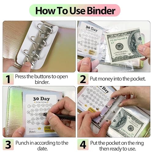 Mini Money Challenge Binder - Mother's Day Gift Save $465 / $1000 in 1 Month with 30 Cash Envelopes & Budget Tracker, PU Leather Beginner Budgeting Kit Portable Cash Saving Book thumbnail 7