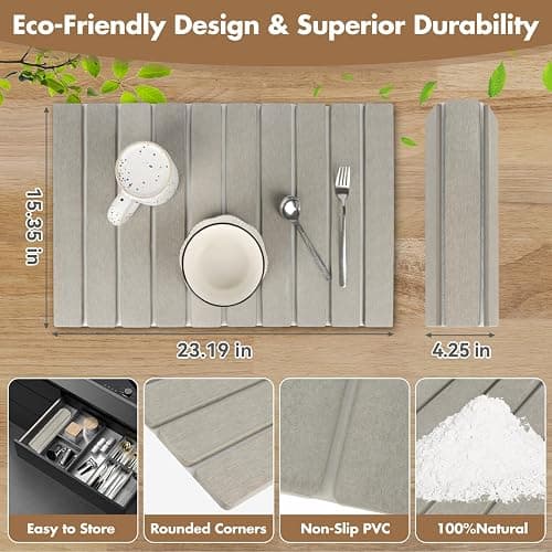 Large Stone Dish Drying Mat for Kitchen Counter, Eco-friendly, Instant Drying Pad,Diatomaceous Earth Water Absorbing Mat, Foldable and Super Absorbent Dish Drying Stone Mat, 24"×16", Warm Gray thumbnail 4