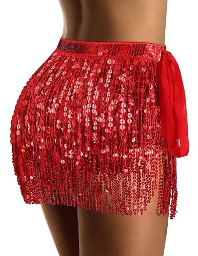 Sequin Skirt Sparkly Skirt Belly Dance Skirt Glitter Skirt Rave Sparkle Skirt Sequin Tassel Skirt Fringe Hip Scarf Women thumbnail 2