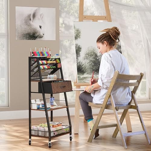 Homsorout 3 Tier Rolling Cart - Metal Utility Cart with Storage Drawer and Wheels, Versatile Art & Craft Organizer for Home, Office, or Studio - Ideal for Storing Brushes, Paints, and Supplies thumbnail 6