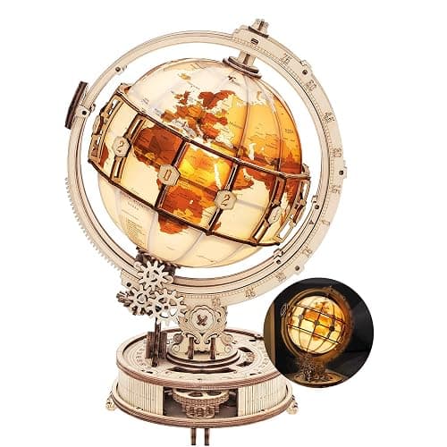 ROKR 3D Wooden Puzzles for Adults Illuminated Globe with Stand 180pcs 3D Puzzles Built-in LED Model Kit Hobby Gifts for Adults Home Decor - Image 1