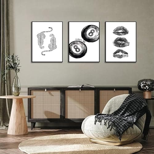 BOKPEN Trendy Black and White Leopard Canvas Wall Art,Funky Y2k Lucky 8 Ball Posters,Retro Kiss Lips Print Picture,Cheetah Prints Aesthetic for Girls Room College Dorm Home Decor (16x24 Unframed) thumbnail 4