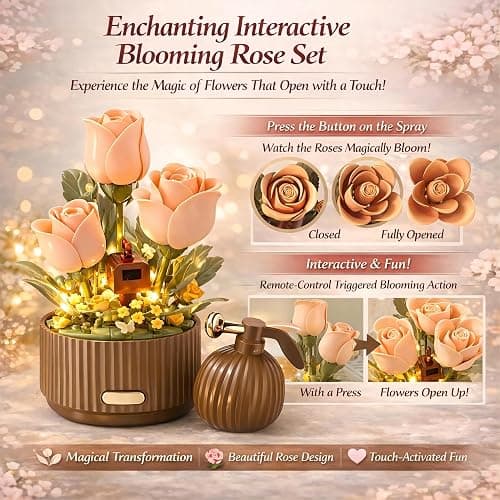 Electric Flower Bouquet Building Set 255PCS – Motorized Blooming Roses Flowers Botanical Kit, DIY Bonsai Style Bouquet of Flowers – Unique STEM Gift for Kids&Adults, Room & Desk Decor (Orange) thumbnail 3