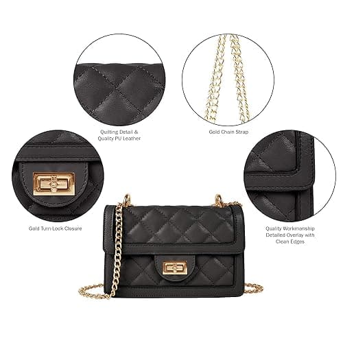 SG SUGU Small Quilted Crossbody Bag, Trendy Designer Mini Shoulder Bag, Phone Wallet Purse for Women - Black thumbnail 5
