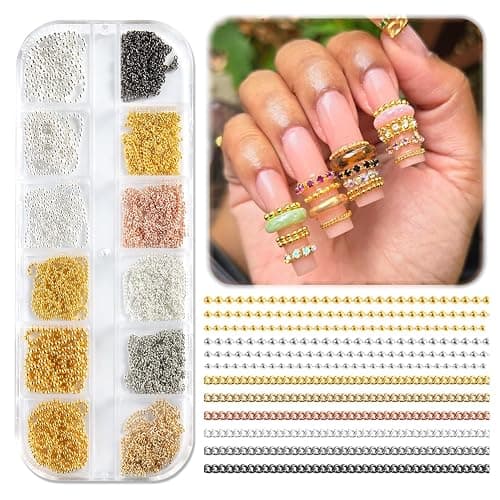 12 Strips Metal Chain 3D Nail Art Charms, Punk Alloy Nail Rivets Jewelry | Gold Silver Dark Gray Nail Chains, Gothic Manicure Accessories for Women, DIY Crafts Decorations - Image 1