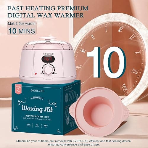 EVERLUXE Waxing Kit for Women Hair Removal with Silicone Wax Warmer Liner, Digital Waxing Machine Hard Wax Kit for Full Body, Arms, Legs, Face, Bikini, Brazilian Wax Kit for Women Men Sensitive Skin thumbnail 2