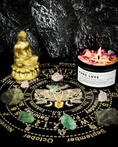 Rose quartz “pure love” crystal candle thumbnail 5