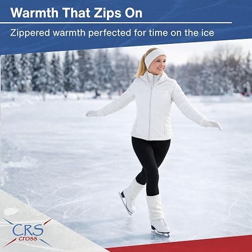CRS Cross Leg Warmers and Headband Set for Figure Skating with Zipper. Fleece Lined Knit Keeps Legs Warm-Ice Skate Dance thumbnail 2