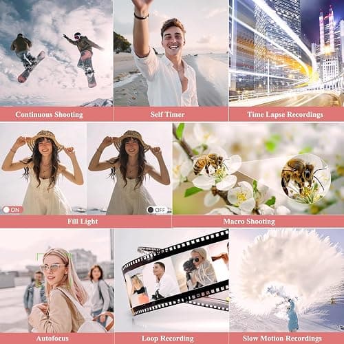 4K Digital Camera for Photography, 64MP Vlogging Camera for YouTube, WiFi Vlog Cameras with 18X Digital Zoom, 3'' Flip Screen and 32GB TF Card, Pink thumbnail 6