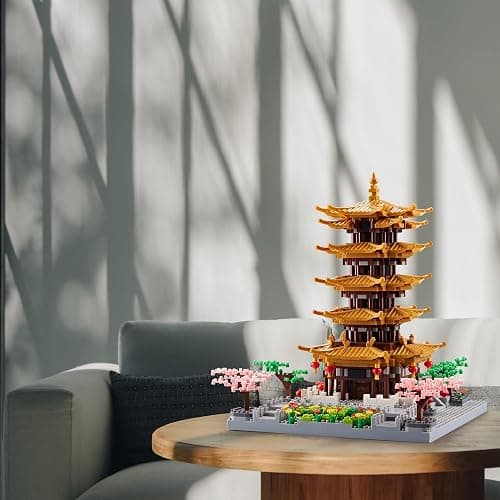 Chinese Architecture Building Block, Yellow Crane Tower Micro Building Kit | with Cherry Blossom Tree for Adults, Collectible Miniature Model, Historic Temple Landmark DIY Creative Gift (2200PCS) thumbnail 6