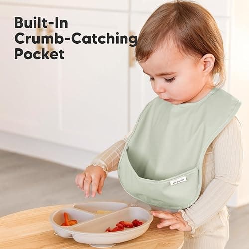 KeaBabies 3-Pack Waterproof Baby Bibs for Eating - Lightweight Toddler Feeding Bibs with Large Food Catcher, Mess Proof, Food-Grade Baby Eating Essentials, Easy to Put On & Clean (Ocean) thumbnail 5