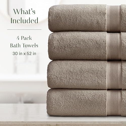 Springtree Home Luxury Bamboo Rayon Bath Towel Set of 4 | 35% Bamboo Rayon - 65% Cotton | Absorbent Quick-Dry Towels for Bathroom | Oeko-TEX Standard 100 Cotton | Cobblestone thumbnail 2