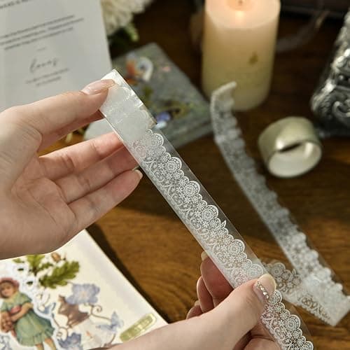 Songdao 6 Rolls Lace Patterns PET Tapes Floral Arts Decorative Tape Set Adhesive Transparent Masking Tapes for DIY Craft, Kids, Scrapbook, DIY, Gift Wrapping, Journal (Pure White) thumbnail 9
