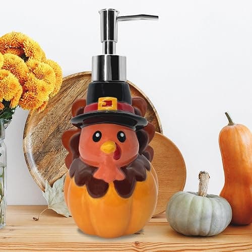 Thanksgiving Turkey Soap Dispenser, Thanksgiving Turkey Bathroom Decor Ceramic Soap Dispenser for Kitchen Countertop, Thanks Bathroom Decorations Refillable Hand Soap Dispenser with Pump Kitchen Decor thumbnail 7