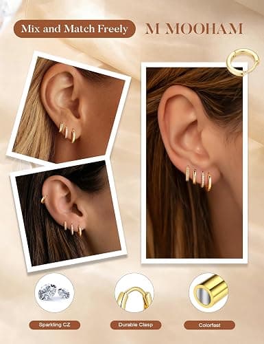 M MOOHAM Huggie Hoop Earrings for Women Teen Girls, 14K Gold Plated | Hypoallergenic Earring Set for Sensitive Ears, Small Huggie Hoops, Dainty Earrings Stack, Trendy Jewelry Gifts thumbnail 3